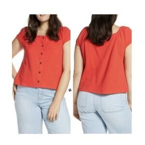 Madewell Cap Sleeve Red Orange Blouse size SMALL
